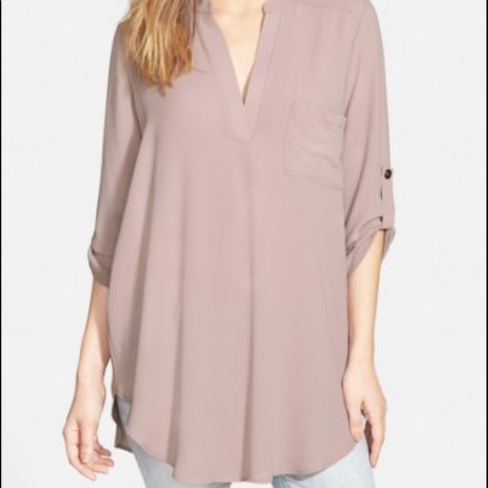 Lush Dusty Mauve V-Neck Tunic Blouse